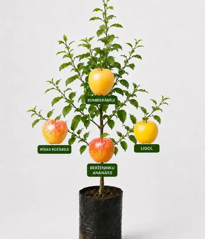 Family Apple Tree (Malus domestica) BUMBIERĀBELE + RĪGAS ROŽĀBELE + BERŽEŅINKU ANANĀSS + LIGOL 26/15 - Tutifruti, s.r.o.