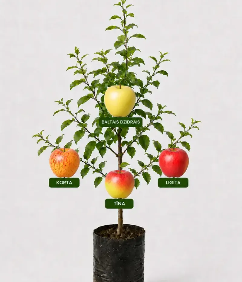 Rodinná multi-jabloň (Malus domestica) KORTA + BALTAIS DZIDRAIS + TĪNA + LIGITA 26/17 - Tutifruti, s.r.o.