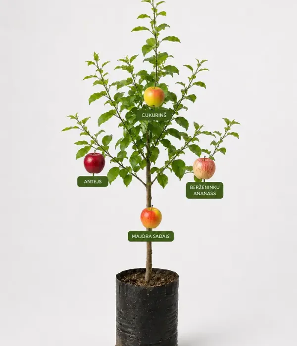 Familien-Apfelbaum (Malus domestica) CUKURIŅŠ + MAJORU SALDAIS + BERŽEŅINKU ANANASS + ANTEJS 26/31