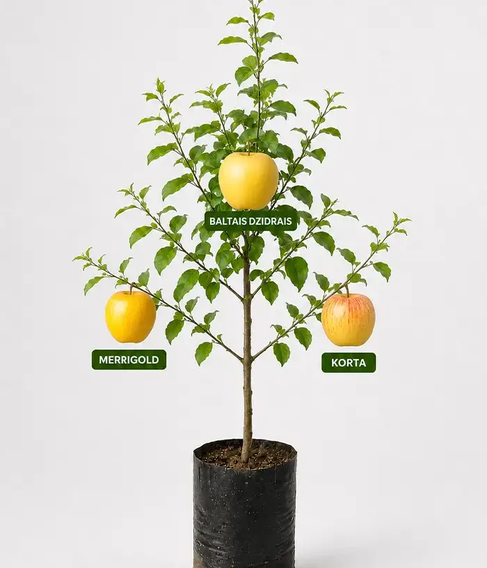 Rodinná multi-jabloň (Malus domestica) MERRIGOLD + BALTAIS DZIDRAIS + KORTA 26/5 - Tutifruti, s.r.o.