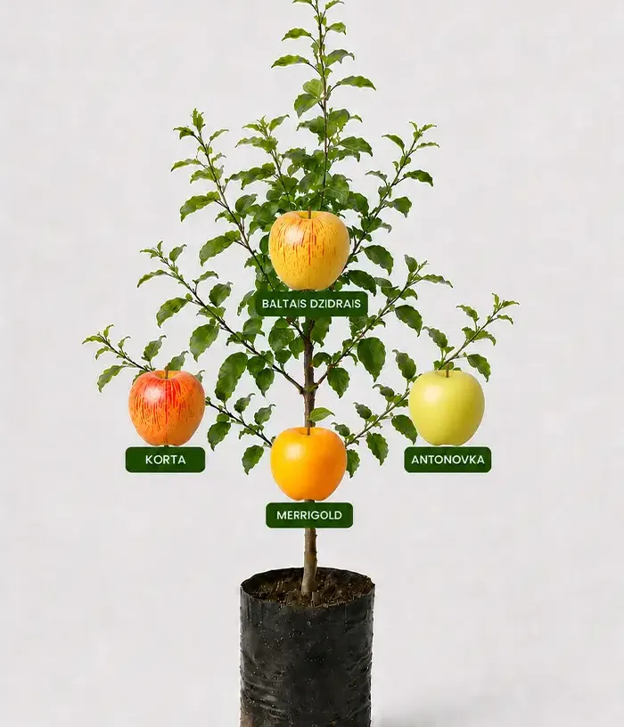 Rodinná multi-jabloň (Malus domestica) KORTA + BALTAIS DZIDRAIS + MERRIGOLD + ANTONOVKA 26/5 - Tutifruti, s.r.o.