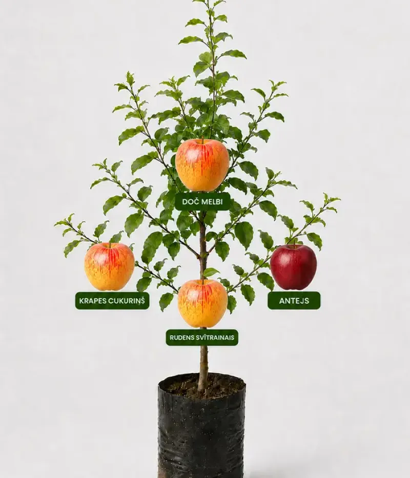 Rodinná multi-jabloň (Malus domestica) KRAPES CUKURIŅŠ + DOČ MELBI + RUDENS SVĪTRAINAIS + ANTEJS 26/6 - Tutifruti, s.r.o.